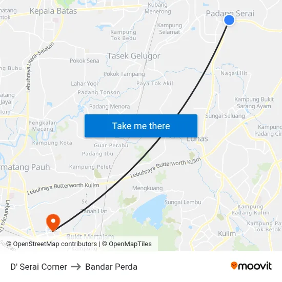 D' Serai Corner to Bandar Perda map