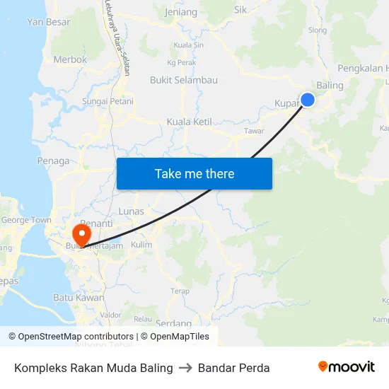 Kompleks Rakan Muda Baling to Bandar Perda map