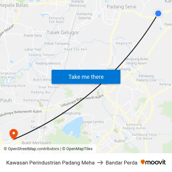 Kawasan Perindustrian Padang Meha to Bandar Perda map
