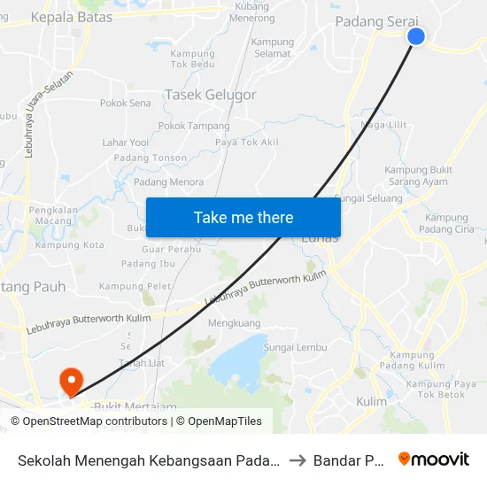 Sekolah Menengah Kebangsaan Padang Serai to Bandar Perda map