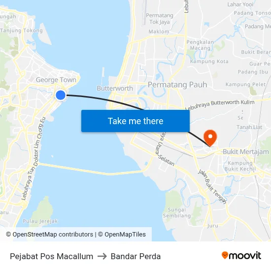 Pejabat Pos Macallum to Bandar Perda map