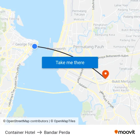 Container Hotel to Bandar Perda map