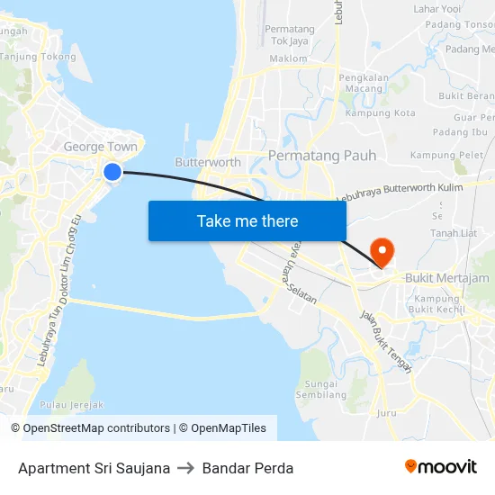 Apartment Sri Saujana to Bandar Perda map
