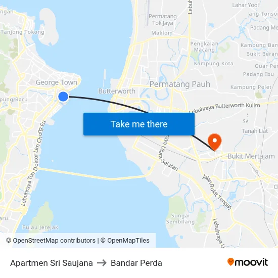 Apartmen Sri Saujana to Bandar Perda map