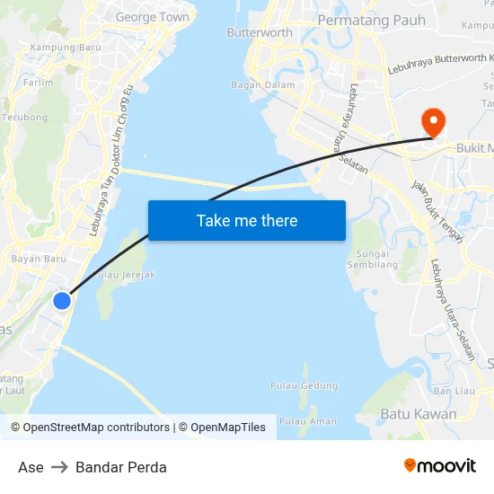Ase to Bandar Perda map