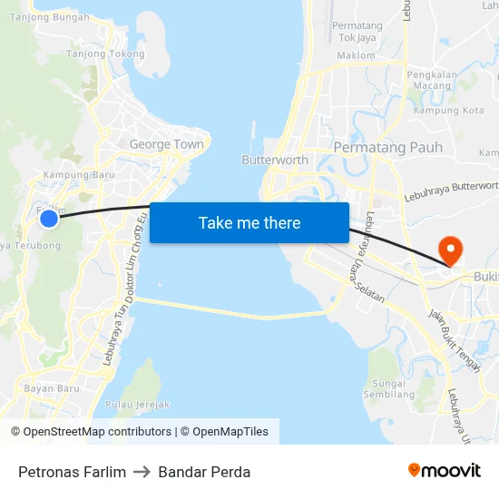 Petronas Farlim to Bandar Perda map