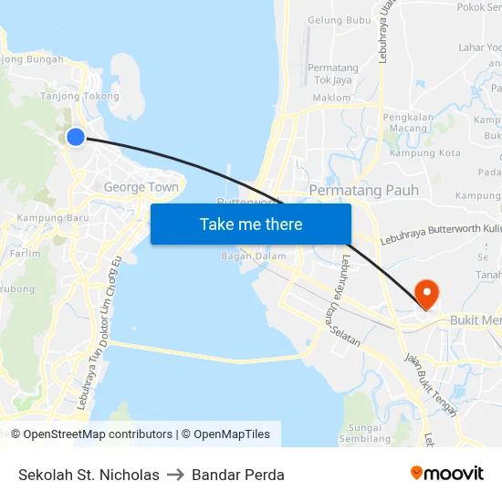 Sekolah St. Nicholas to Bandar Perda map