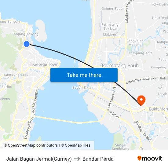 Jalan Bagan Jermal(Gurney) to Bandar Perda map