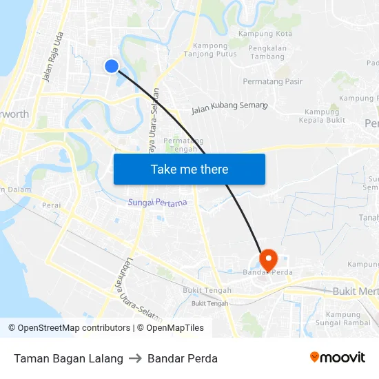Taman Bagan Lalang to Bandar Perda map