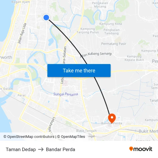 Taman Dedap to Bandar Perda map