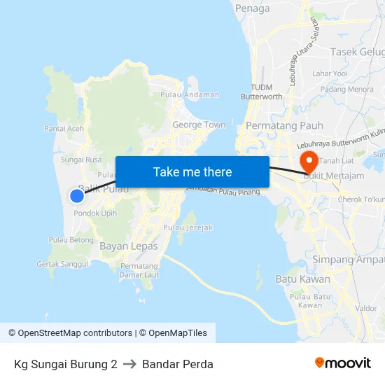 Kg Sungai Burung 2 to Bandar Perda map