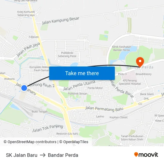 SK Jalan Baru to Bandar Perda map