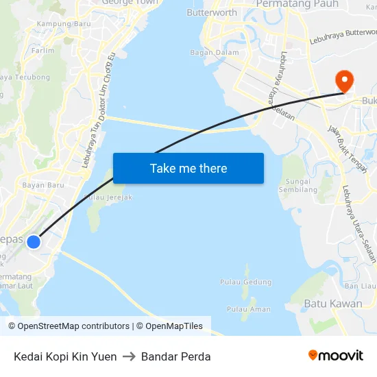 Kedai Kopi Kin Yuen to Bandar Perda map