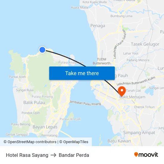 Hotel Rasa Sayang to Bandar Perda map
