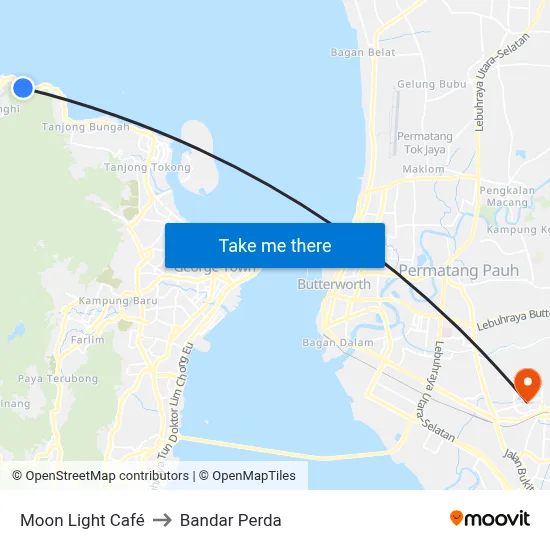 Moon Light Café to Bandar Perda map