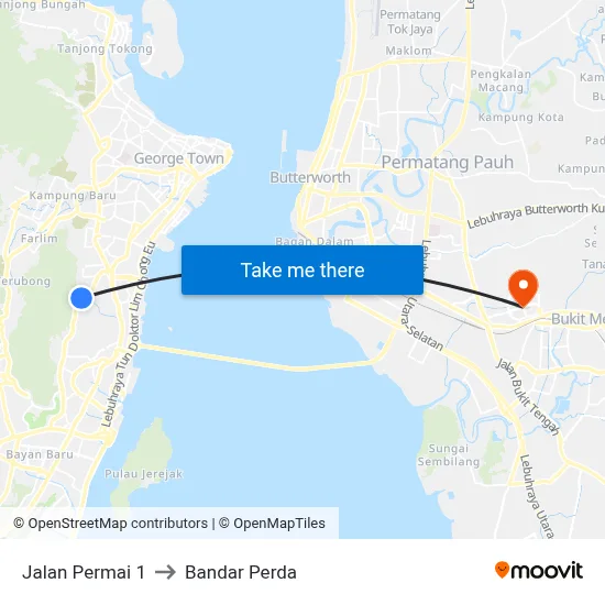 Jalan Permai 1 to Bandar Perda map