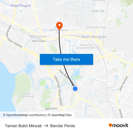 Taman Bukit Minyak to Bandar Perda map