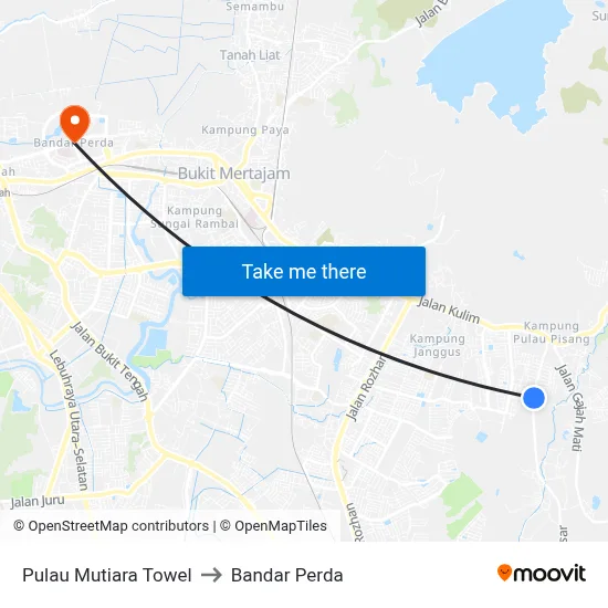 Pulau Mutiara Towel to Bandar Perda map