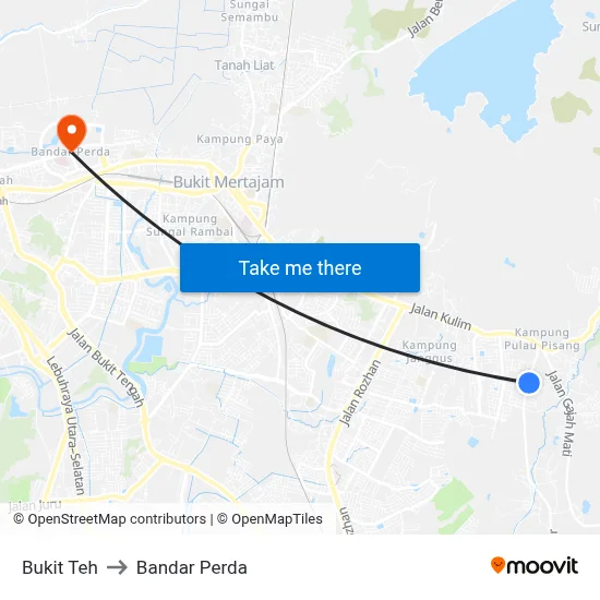 Bukit Teh to Bandar Perda map