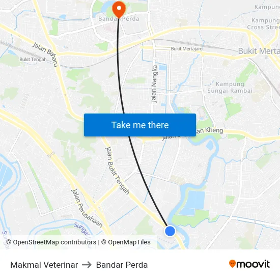 Makmal Veterinar to Bandar Perda map