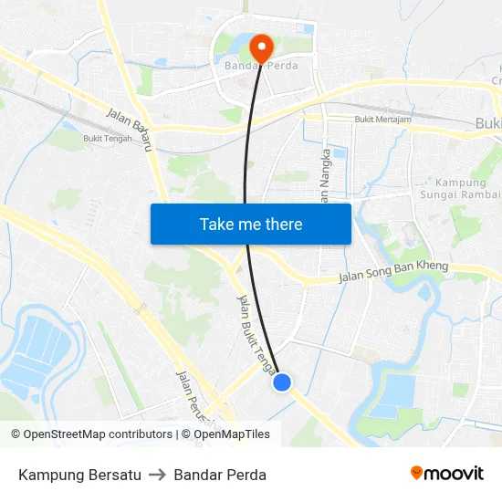 Kampung Bersatu to Bandar Perda map