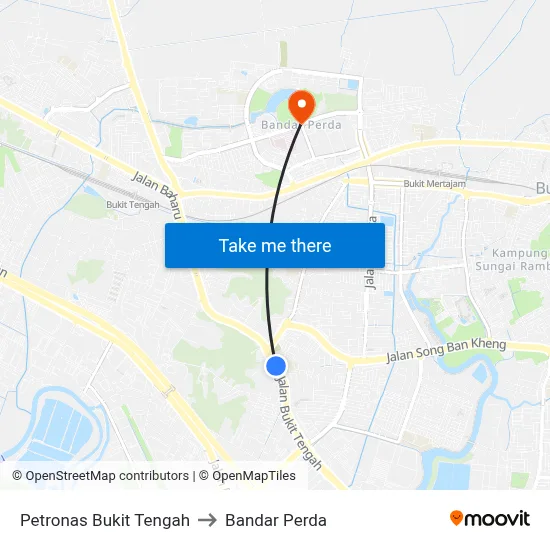 Petronas Bukit Tengah to Bandar Perda map