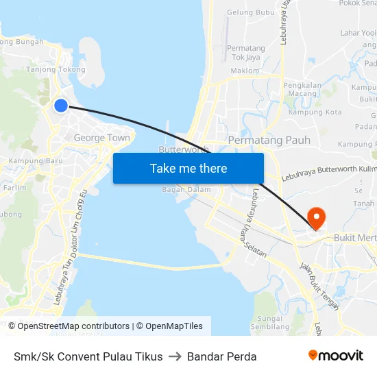 Smk/Sk Convent Pulau Tikus to Bandar Perda map