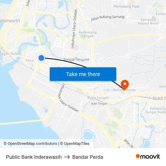 Public Bank Inderawasih to Bandar Perda map