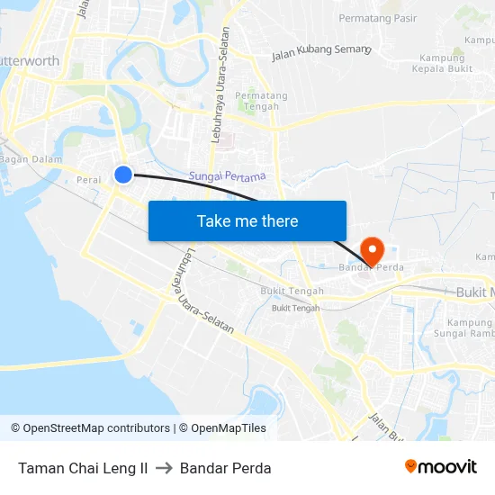 Taman Chai Leng II to Bandar Perda map