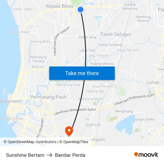 Sunshine Bertam to Bandar Perda map