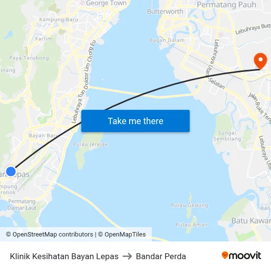 Klinik Kesihatan Bayan Lepas to Bandar Perda map