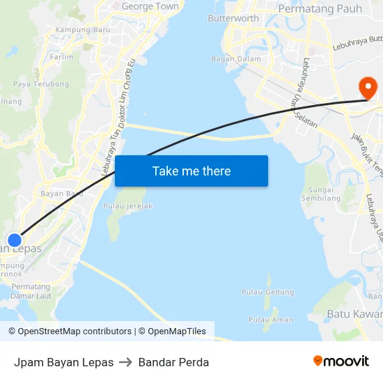 Jpam Bayan Lepas to Bandar Perda map
