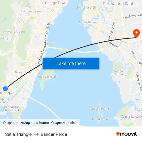 Setia Triangle to Bandar Perda map