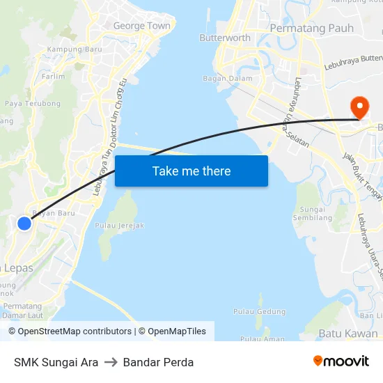 SMK Sungai Ara to Bandar Perda map
