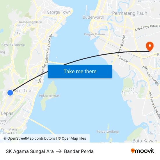 SK Agama Sungai Ara to Bandar Perda map