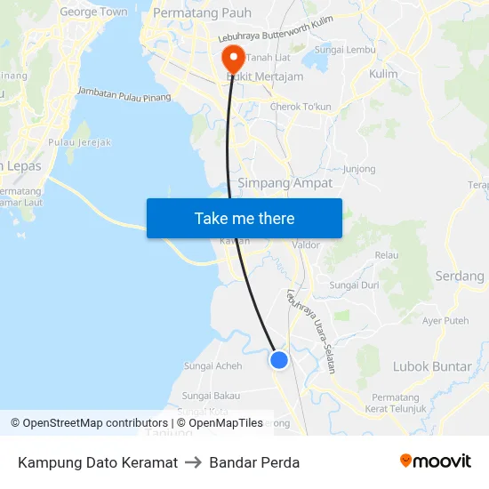 Kampung Dato Keramat to Bandar Perda map