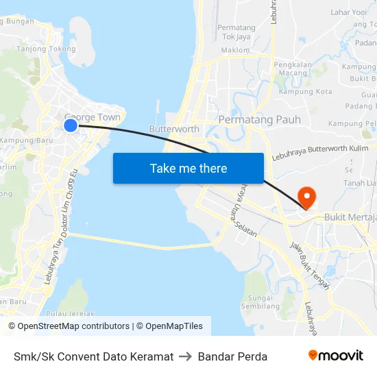 Smk/Sk Convent Dato Keramat to Bandar Perda map