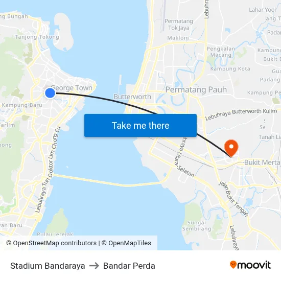 Stadium Bandaraya to Bandar Perda map