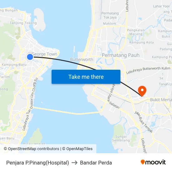 Penjara P.Pinang(Hospital) to Bandar Perda map