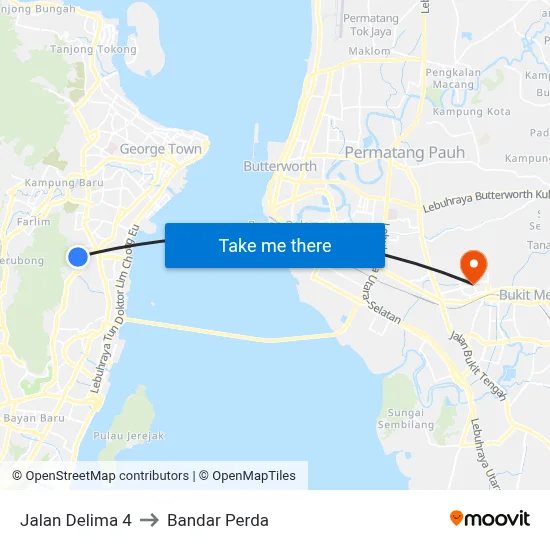 Jalan Delima 4 to Bandar Perda map
