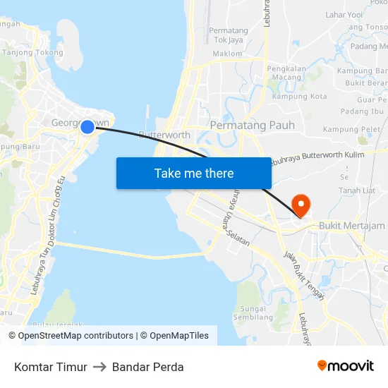 Komtar Timur to Bandar Perda map