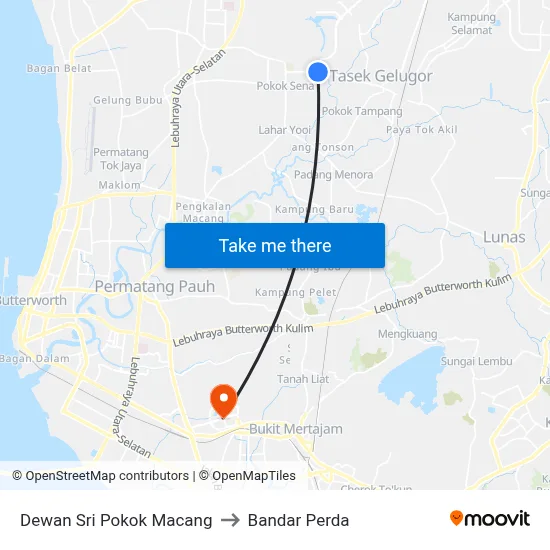 Dewan Sri Pokok Macang to Bandar Perda map