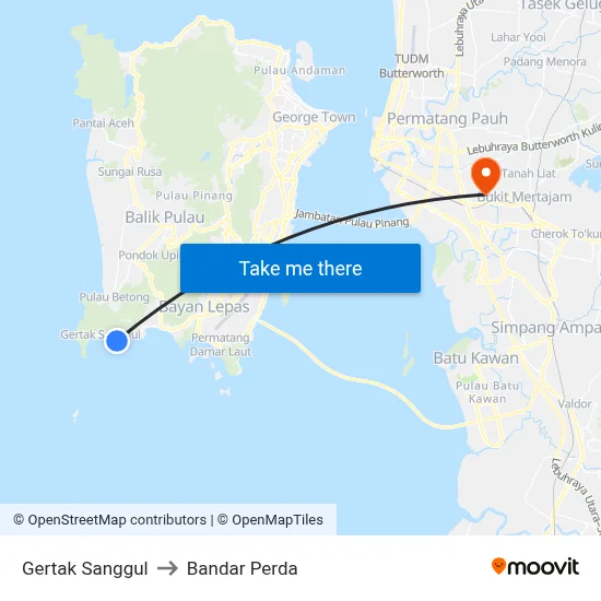 Gertak Sanggul to Bandar Perda map