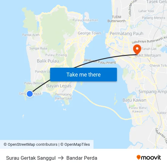 Surau Gertak Sanggul to Bandar Perda map
