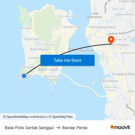 Balai Polis Gertak Sanggul to Bandar Perda map
