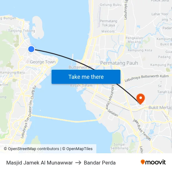 Masjid Jamek Al Munawwar to Bandar Perda map