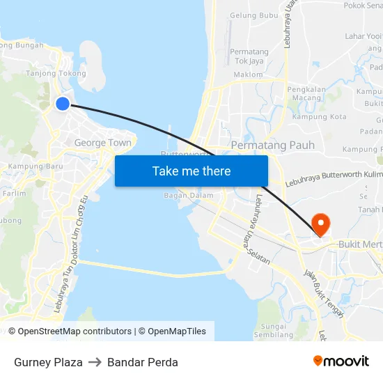 Gurney Plaza to Bandar Perda map