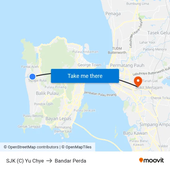 SJK (C) Yu Chye to Bandar Perda map