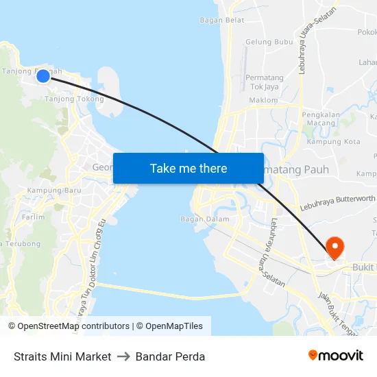 Straits Mini Market to Bandar Perda map