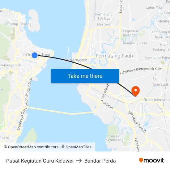 Pusat Kegiatan Guru Kelawei to Bandar Perda map